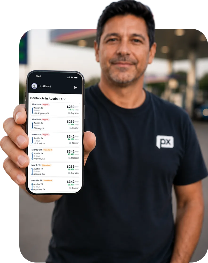 CDL driver smiling, ready to drive with PX
