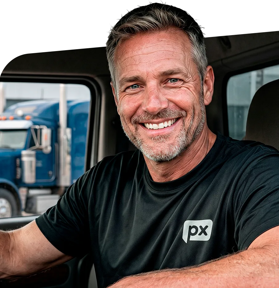 Smiling CDL driver in a PX shirt